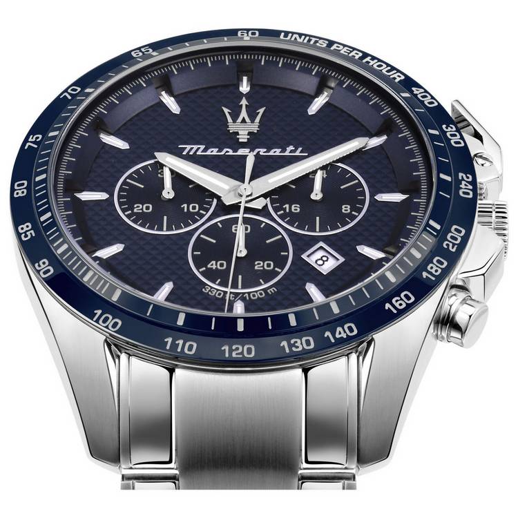 Maserati Traguardo blue dial chronograph watch stainless steel bracelet - British product