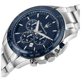 Maserati Traguardo blue dial chronograph watch stainless steel bracelet - British product