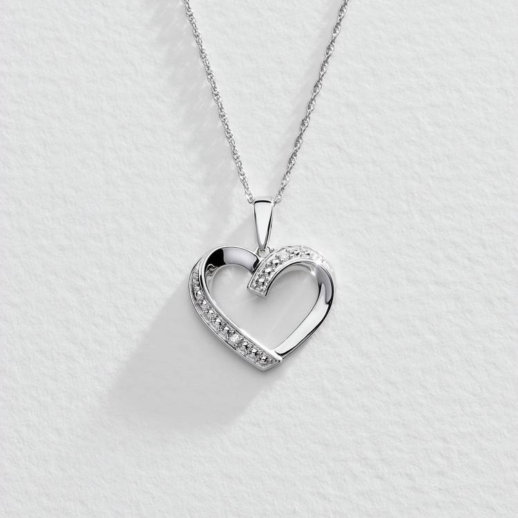 Revere sterling silver diamond heart open pendant necklace (British brand)