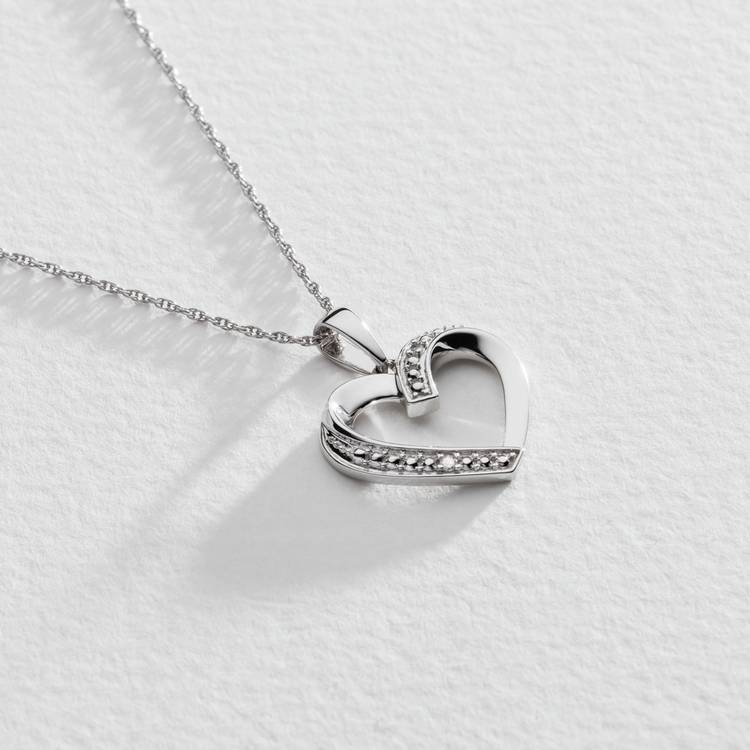 Revere sterling silver diamond heart open pendant necklace (British brand)