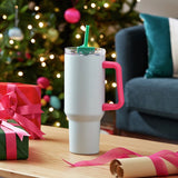 Habitat thermal travel mug pink handle blue 1182ml (British brand)