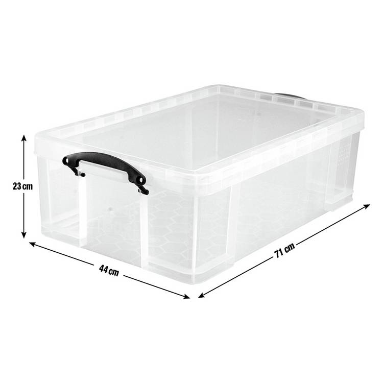 Really Useful clear plastic storage box 50L, imported from the UK
