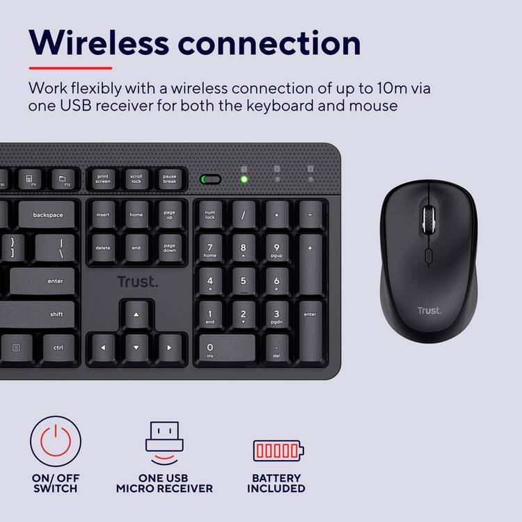 Trust ODY II wireless keyboard mouse desk set, imported from the UK