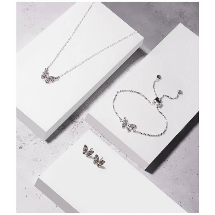 DKNY silver crystal butterfly stud earrings (British brand)