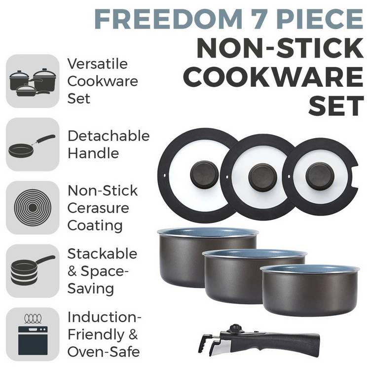 Tower 7-piece aluminium pan set grey - British product
