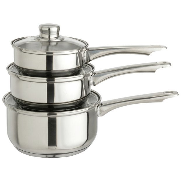 Argos Home stainless steel 3-piece saucepan set, UK version