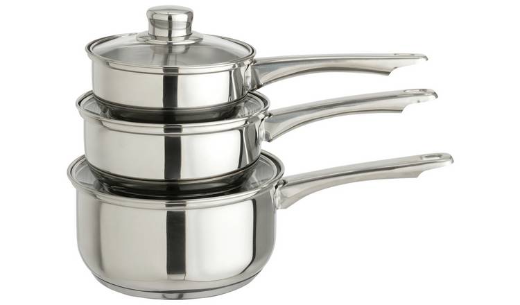 Argos Home stainless steel 3-piece saucepan set, UK version