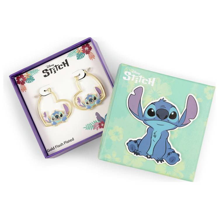 Disney Stitch huggie heart earrings gold-plated brass, imported from the UK