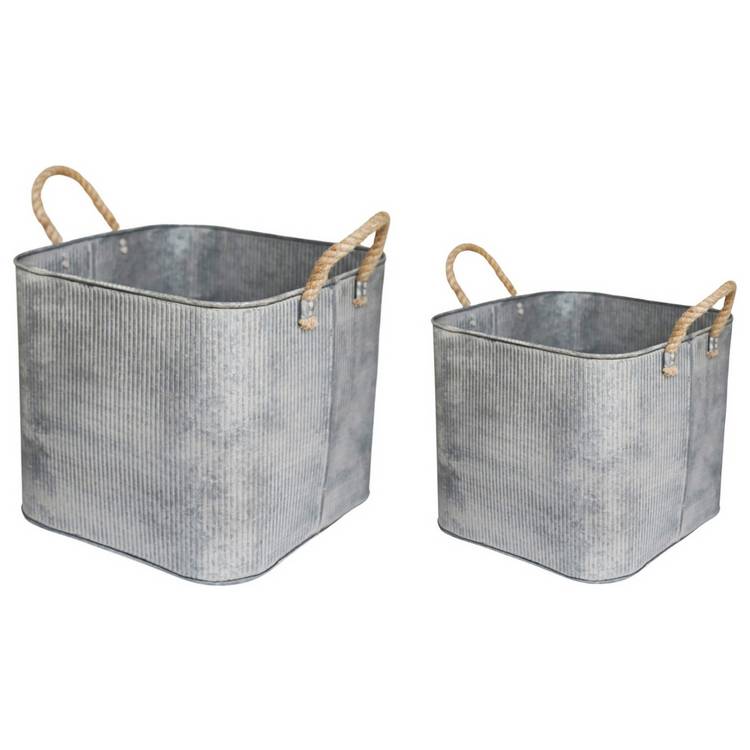 Ivyline galvanised square planters with rope handles, outdoor, British brand