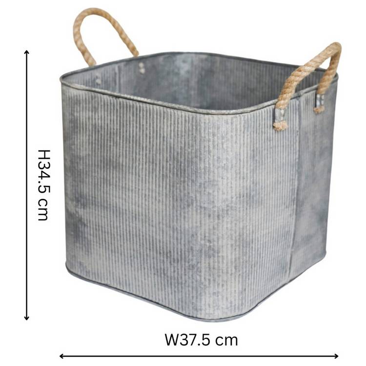 Ivyline galvanised square planters with rope handles, outdoor, British brand