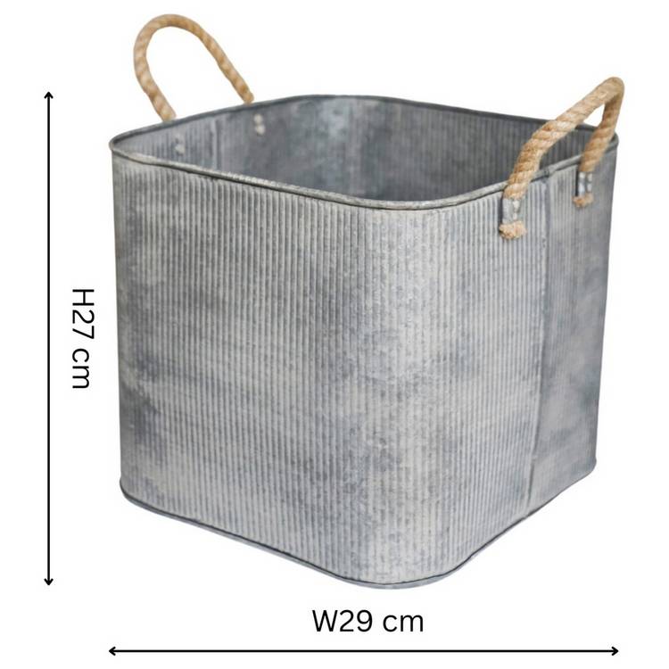 Ivyline galvanised square planters with rope handles, outdoor, British brand