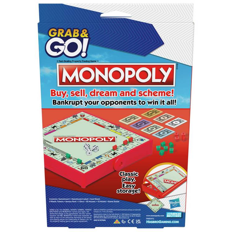 Hasbro Monopoly Grab and Go board game - British product