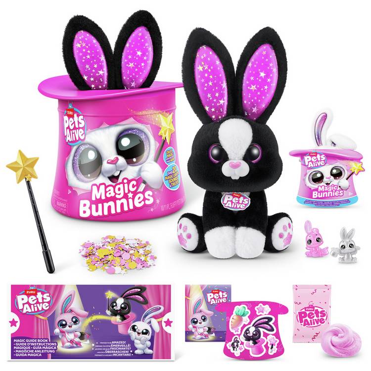 PETS ALIVE interactive plush bunny toy with wand H31cm (British brand)
