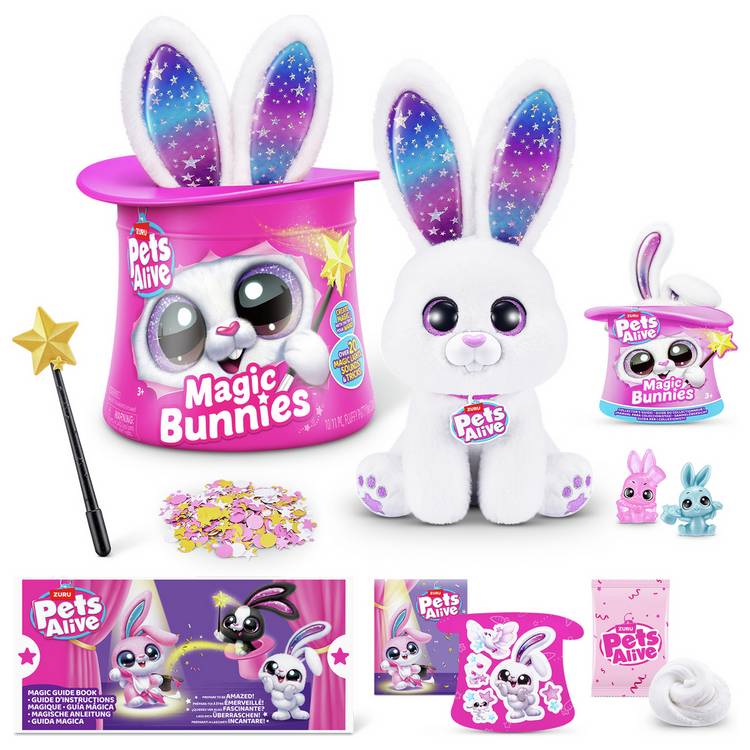 PETS ALIVE interactive plush bunny toy with wand H31cm (British brand)