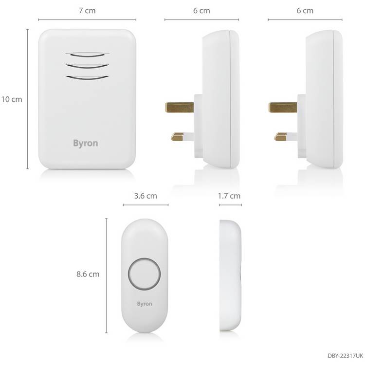 Byron white wireless doorbell kit, UK version