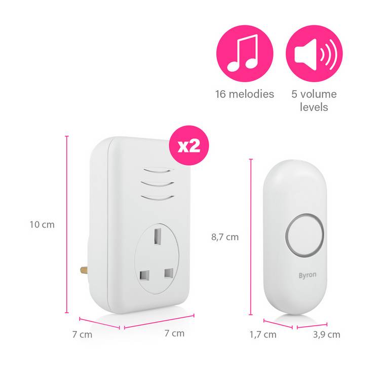 Byron white wireless doorbell kit, UK version