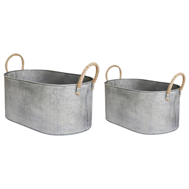 Ivyline Outdoor Galvanised Rope Handle Trough Set of 2 - British product