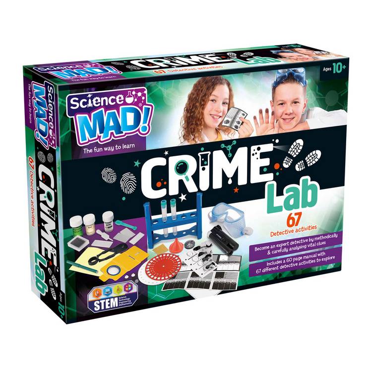 Science Lab Mad crime lab kit with 24 pieces (British brand)
