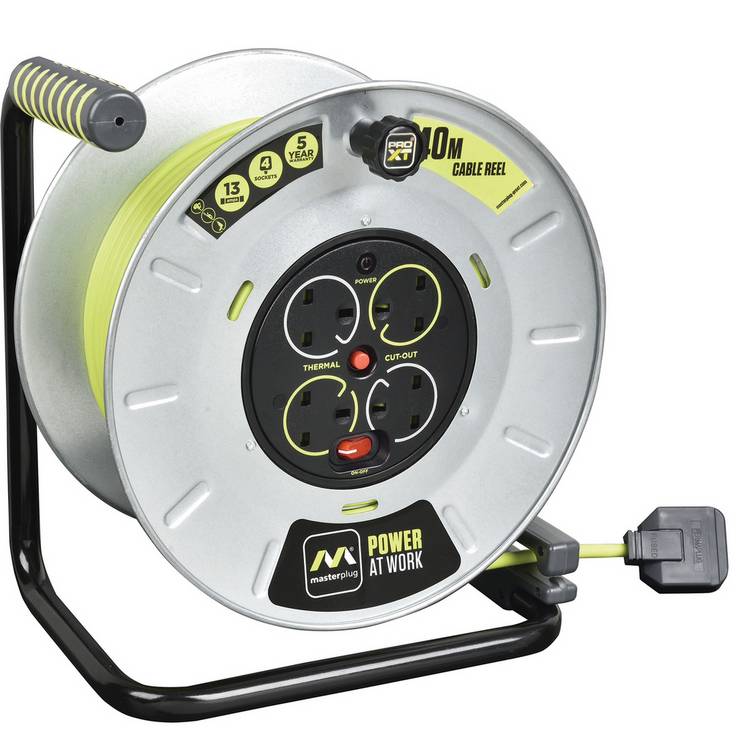 Masterplug Pro-XT 4 socket 40m cable reel (British brand)