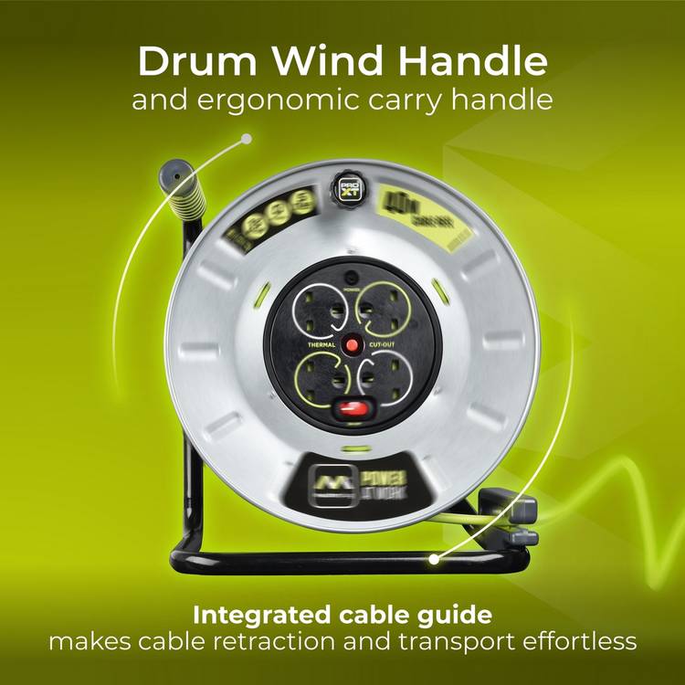 Masterplug Pro-XT 4 socket 40m cable reel (British brand)