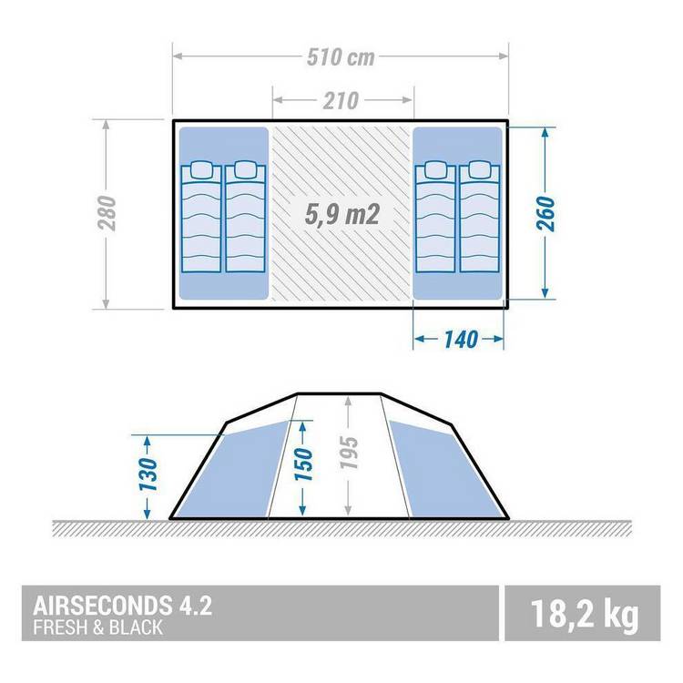 Decathlon inflatable camping tent Air Seconds 4.2 (British brand)