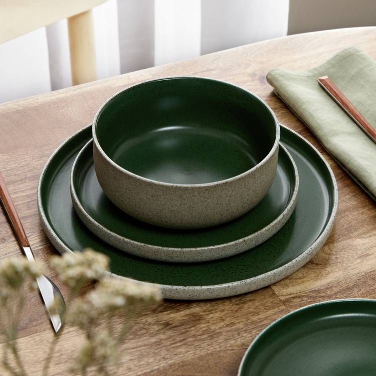 Habitat raw edge speckle stoneware dinner set 12 piece, imported from the UK