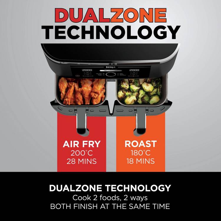 Ninja Dual Zone Air Fryer 7.6L black, imported from the UK