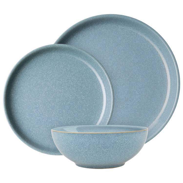Denby Elements Blue 12 piece stoneware dinner set - British product