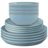 Denby Elements Blue 12 piece stoneware dinner set - British product