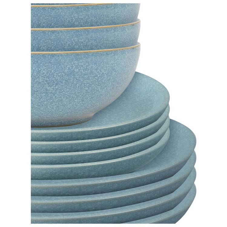 Denby Elements Blue 12 piece stoneware dinner set - British product