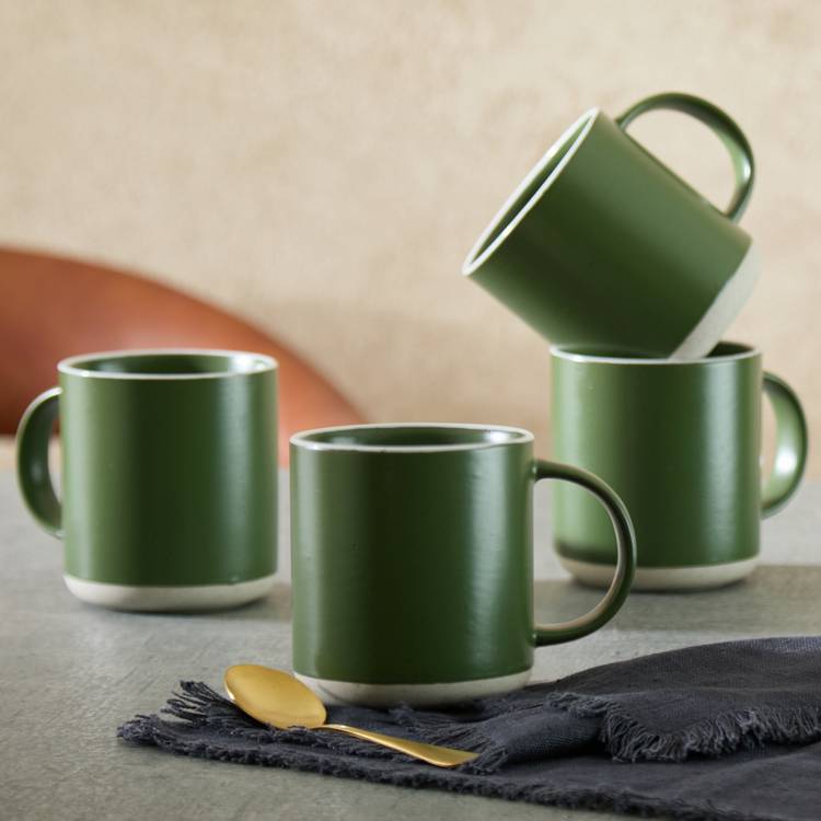 Habitat stoneware mugs raw edge green set of 4, UK version
