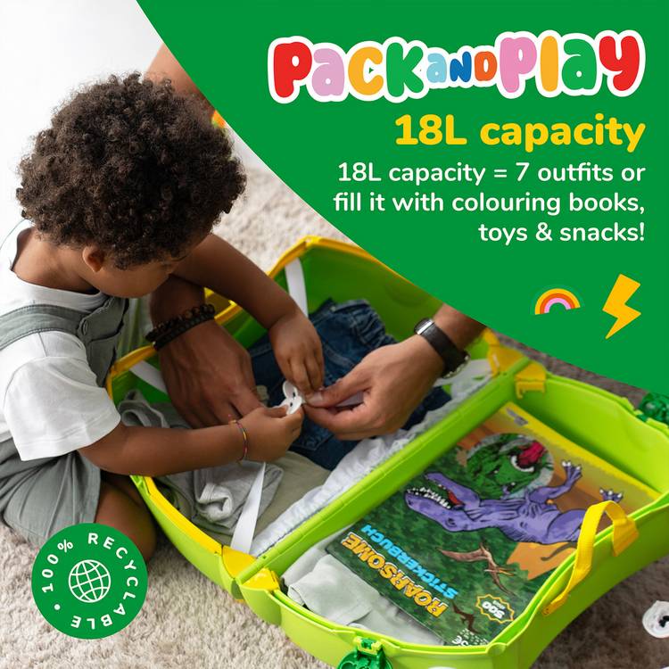 Trunki Dudley Dinosaur ride-on suitcase 18 litre, imported from the UK
