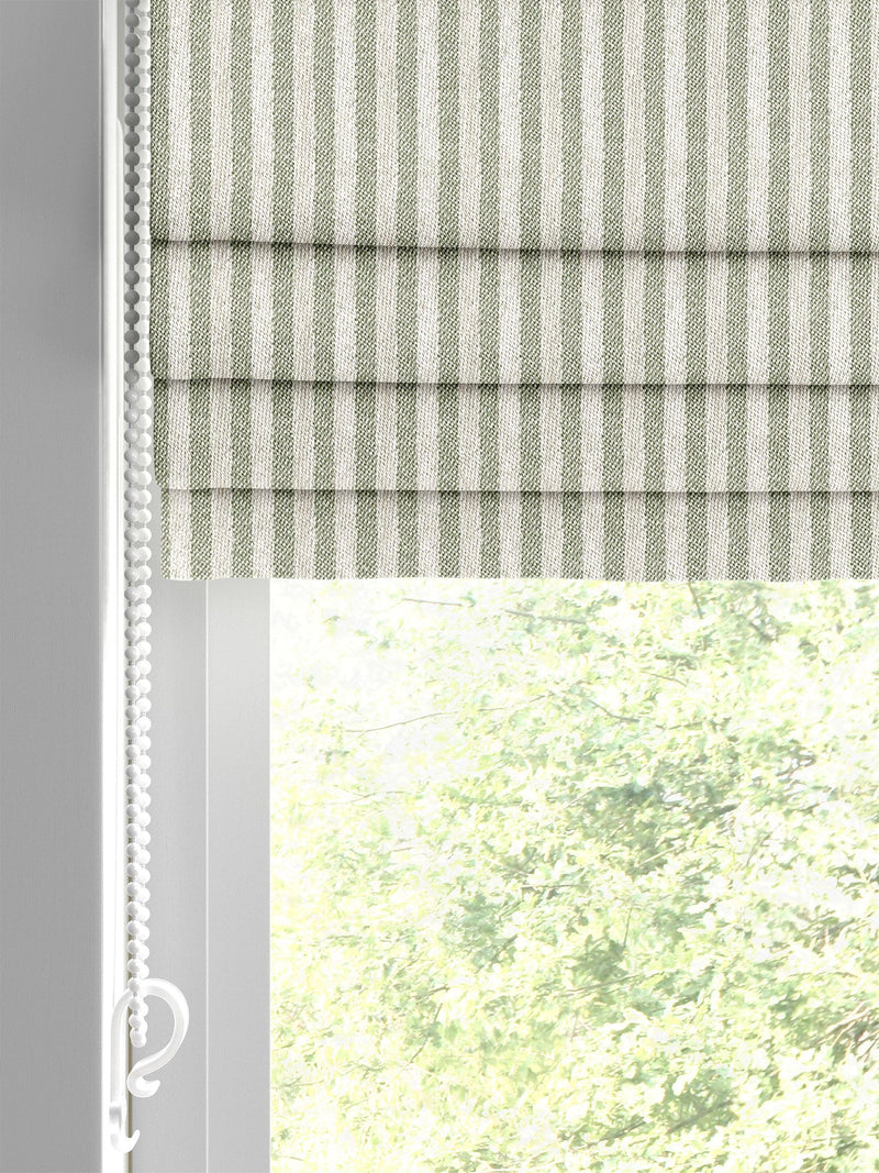Emily Bond roman blinds sage green Oscar stripe, imported from the UK