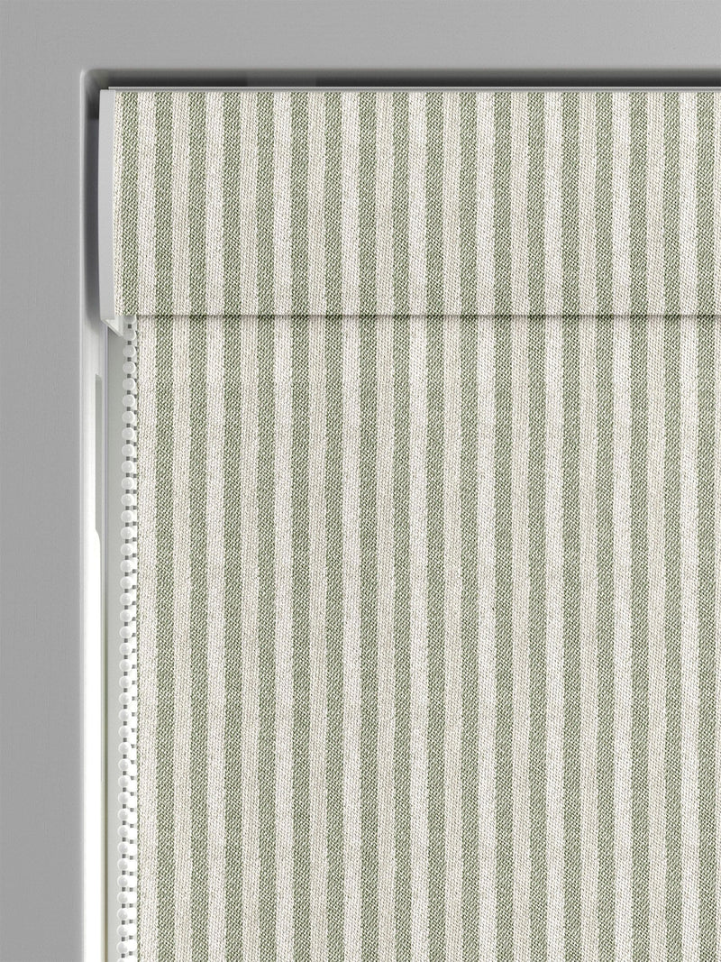 Emily Bond roman blinds sage green Oscar stripe, imported from the UK