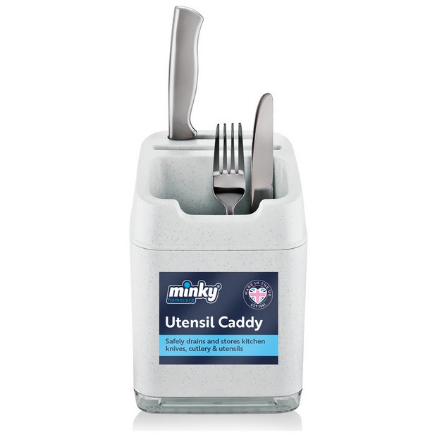 Minky white plastic utensil caddy with knife slots - British product
