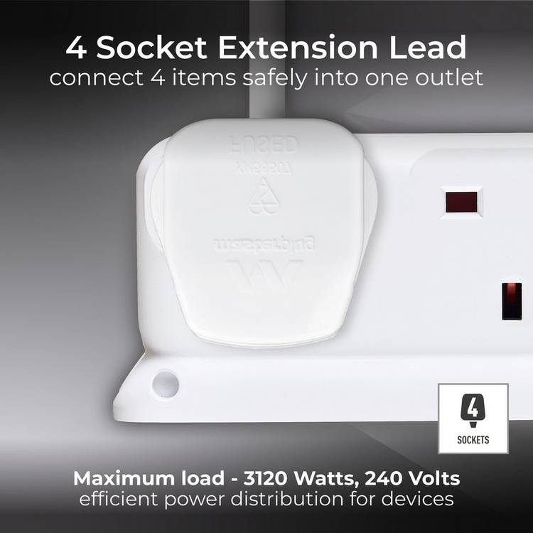 Masterplug 4 socket extension lead 1m, UK version