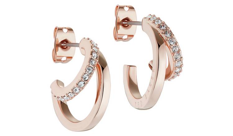 Ted Baker rose gold crystal double hoop earrings, imported from the UK