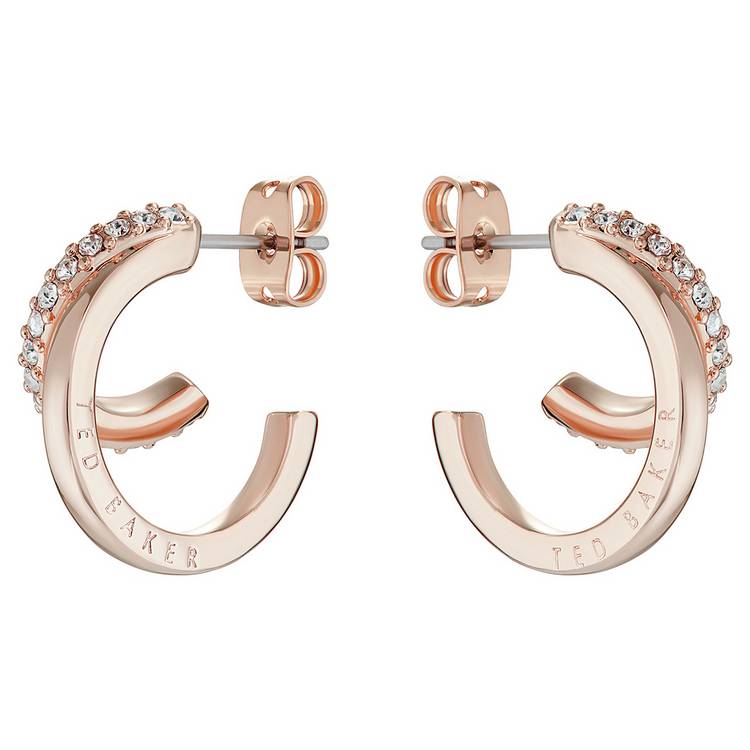 Ted Baker rose gold crystal double hoop earrings, imported from the UK