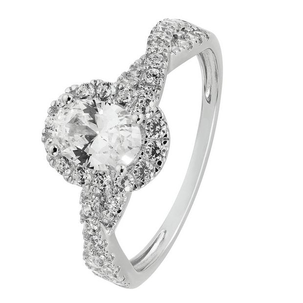 Revere 9ct white gold cubic zirconia engagement ring, imported from the UK
