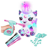 Airbrush unicorn plush toy with light-up horn, imported from the UK
