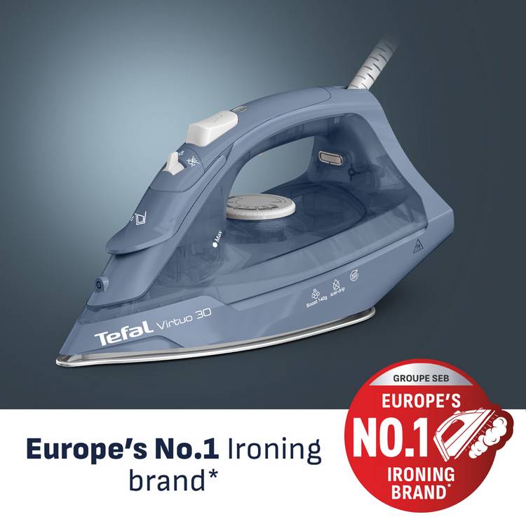 Tefal Virtuo 30 steam iron blue, imported from the UK
