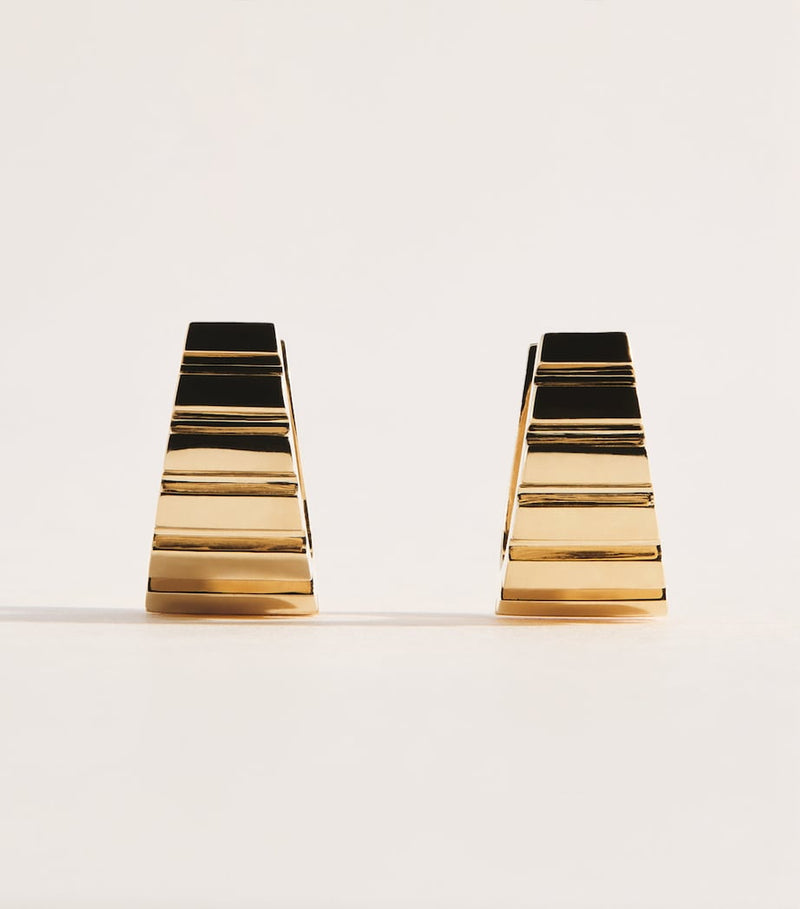 Azlee large yellow gold Escalier hoop earrings, imported from the UK