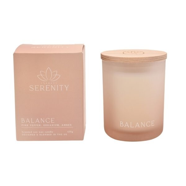 Serenity Balance Candle Pink Pepper Geranium Amber 120g (British brand)