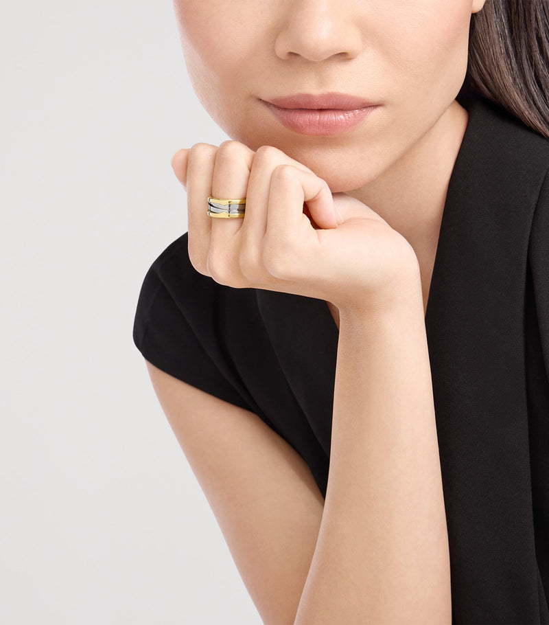 Bague Bvlgari B.zero1 deux bandes or jaune acier inoxydable - Produit britannique