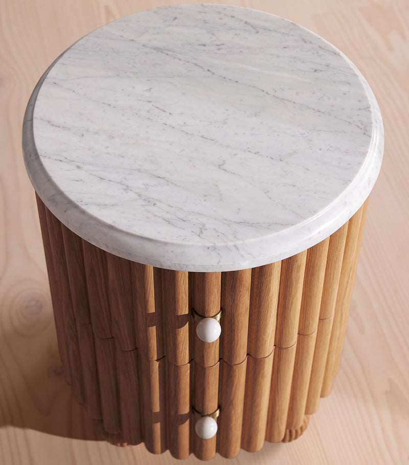 Soho Home Carlisle bedside table solid oak Carrara marble, imported from the UK