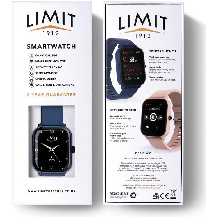 Limit smart watch blue silicone strap, UK version
