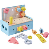 Chad Valley blue wooden toy toolbox with tools - British product