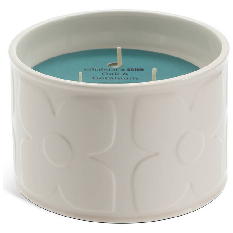 Habitat x Scion multiwick candle Oak & Geranium (British brand)