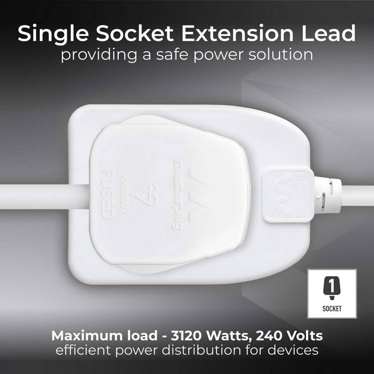 Masterplug 1 socket 8m extension lead, imported from the UK