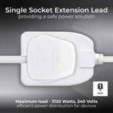 Masterplug 1 socket 8m extension lead, imported from the UK